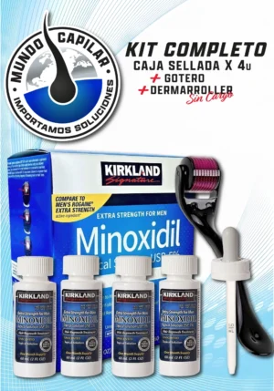 Minoxidil Kirkland 5% – 4 meses de tratamiento (Kit 4 frascos + pipeta)